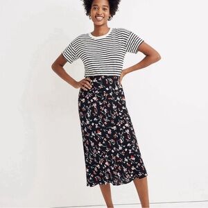 Madewell Black Floral Midi Skirt